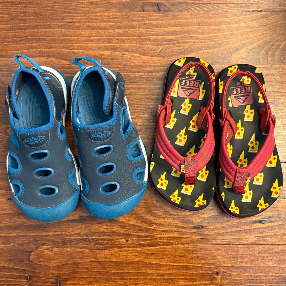 KEEN Blue Water Shoes and REEF Lightening Pizza Flip Flops Sz 9/10
